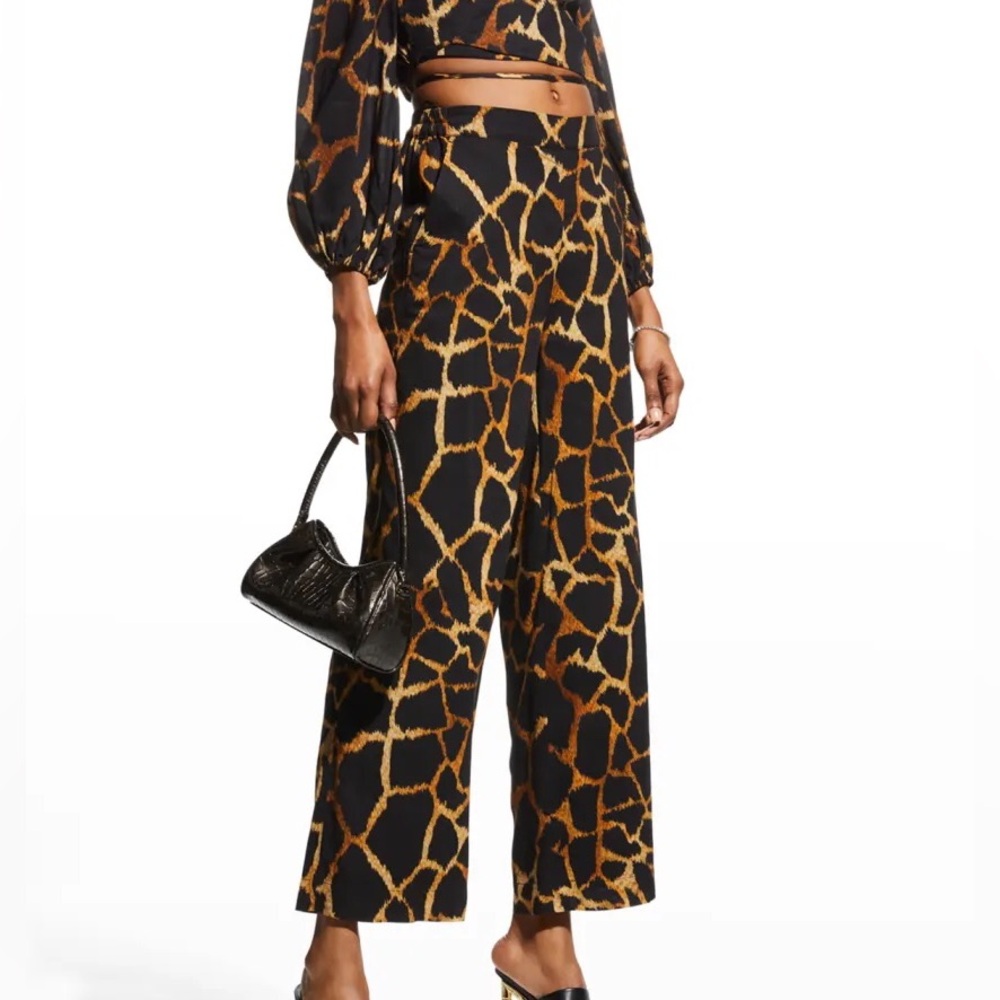 Milly Giraffe Print Linen Blend Wide Leg Pants Size 4